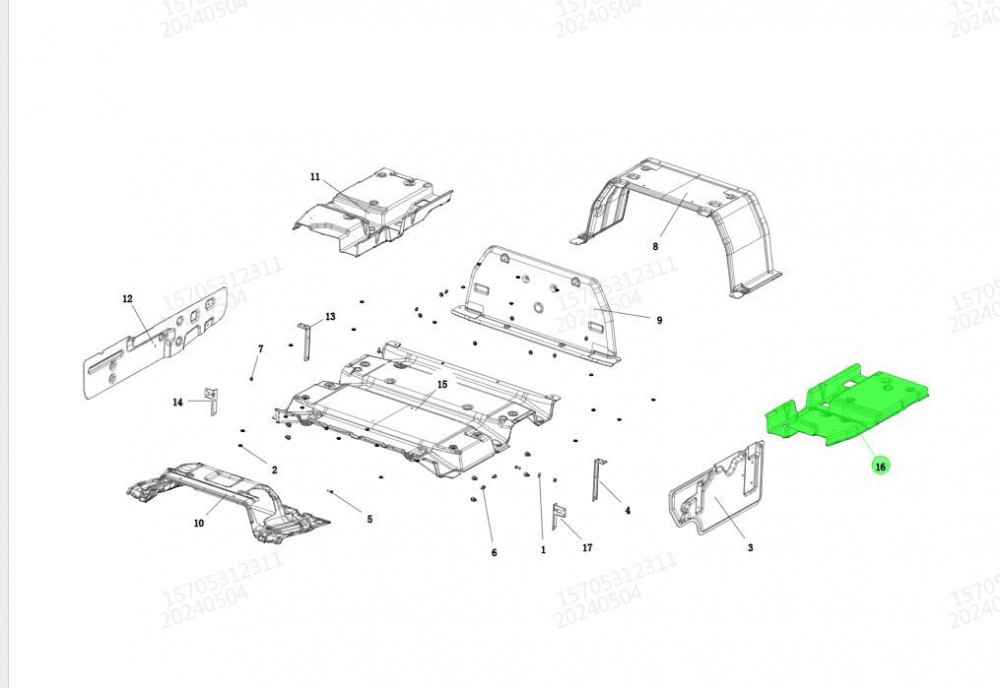 DZ16251690021   左地板隔音板,Left floor soundproof panel,濟南向前汽車配件有限公司